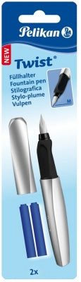 Stilou Twist argintiu grip ergonomic 2 patroane blister Pelikan