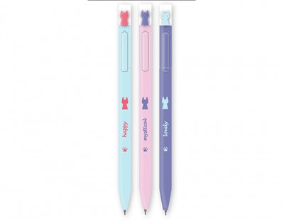 Pix retractabil cu totemuri pisicute, Adorable pet, albastru, 0.7mm, M&G
