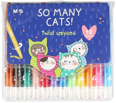 Creioane cerate Twistable, So many cats, 12 culori/set, M&G