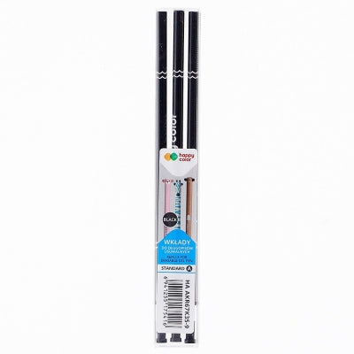 Rezerva roller cu rescriere, 3 bucati/set, 0.5 mm, negru, standard, Happy Color