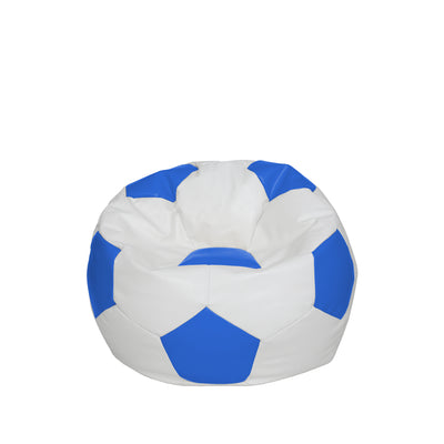 Fotoliu puf Baby Ball - imitatie piele - alb/albastru