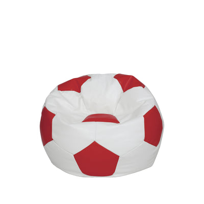 Fotoliu puf Baby Ball - imitatie piele - alb/rosu