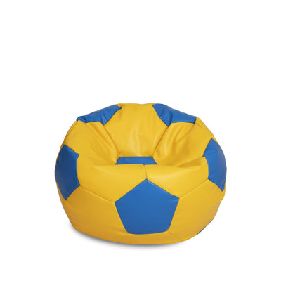 Fotoliu puf Baby Ball - imitatie piele - galben/albastru