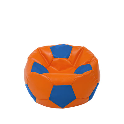 Fotoliu puf Baby Ball - imitatie piele - portocaliu/albastru