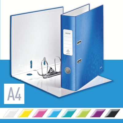 BIBLIORAFT PLASTIFIAT 8CM ALBASTRU METALIZAT WOW LEITZ