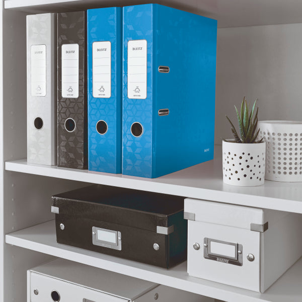 BIBLIORAFT PLASTIFIAT 8CM ALBASTRU METALIZAT WOW LEITZ