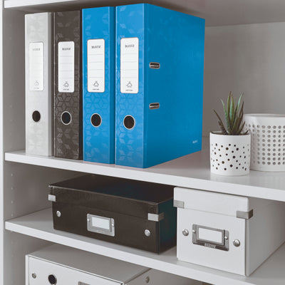 BIBLIORAFT PLASTIFIAT 8CM ALBASTRU METALIZAT WOW LEITZ