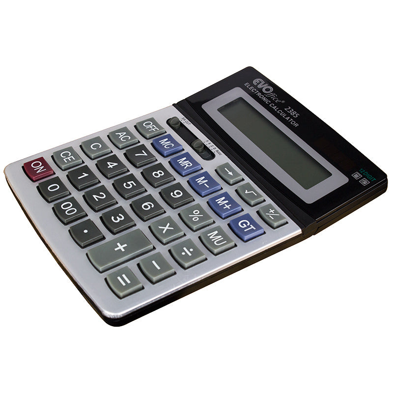 Calculator 12 dgt , 14.2*19.7 cm, front metalic si ecran rabatabil  EVOffice