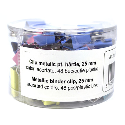 Clip hartie 25mm, 48 buc, culori asortate/cutie plastic EVOffice