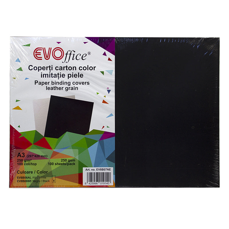 Coperti carton negru imitatie piele A3 250g/mp 100coli/top EVOffice
