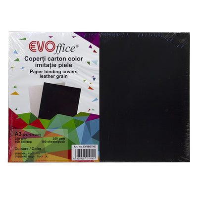 Coperti carton negru imitatie piele A3 250g/mp 100coli/top EVOffice