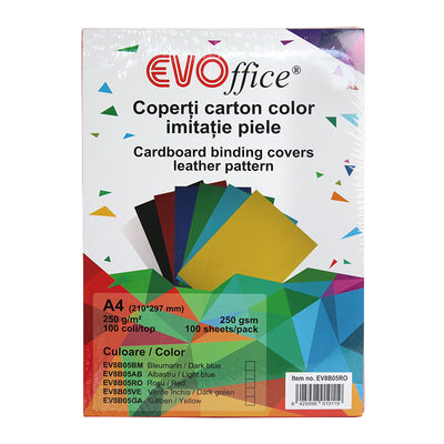 Coperti carton rosu imitatie piele A4 250g/mp 100coli/top EVOffice