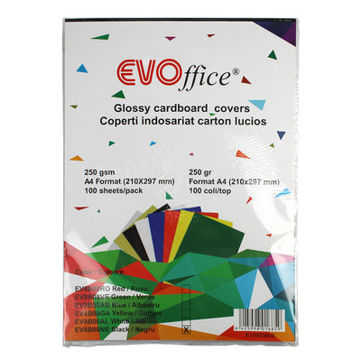 Coperti carton negru lucios A4, 250g/mp,100 coli/top EVOffice