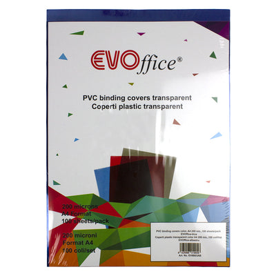 Coperti plastic transparent albastru A4 200 mic. 100 coli/top EVOffice