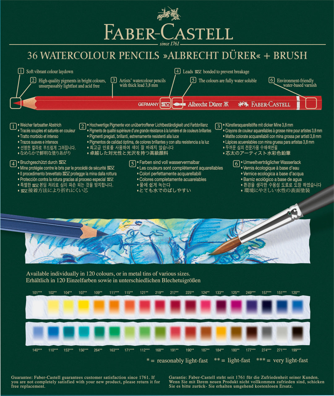 CREIOANE COLORATE ACUARELA 36 CULORI STUDIO DURER FABER-CASTELL