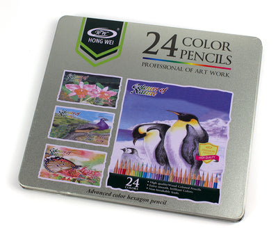 Creioane colorate superioare 24 culori cutie metal EVOffice