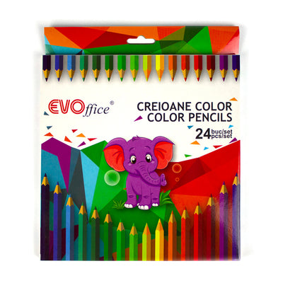 Creioane colorate mari 24 culori EVOffice
