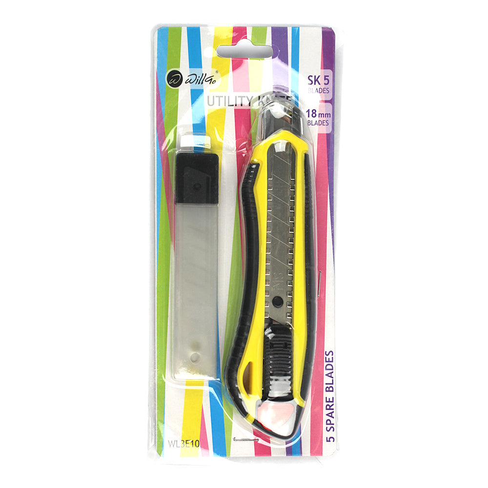 Set cutter 18 mm cu sina metalica, rubber grip, sistem autoblocare si 5 rezerve Willgo