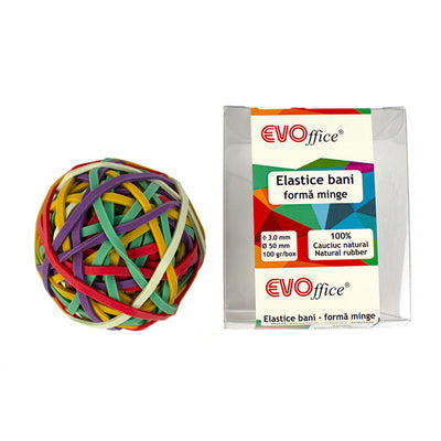 Elastice bani 3.0 mm, diametru 50 mm, 100g/cutie plasic EVOffice