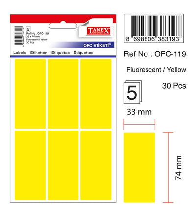 ETICHETE 33*74MM COLTURI ROTUNDE GALBENE 30/SET TANEX