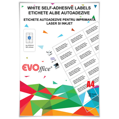 Etichete albe autoadezive 12/A4 - 105*48 mm 100coli/cut EVOffice