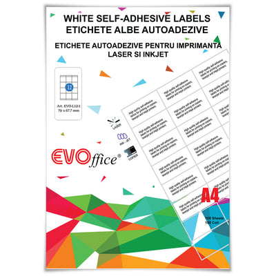 Etichete albe autoadezive 12/A4 - 70*67.7 mm 100coli/cut EVOffice
