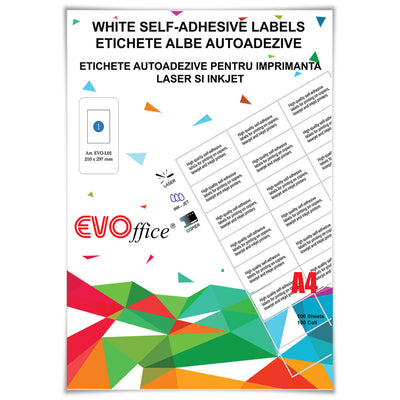 Etichete albe autoadezive 1/A4 - 210*297 mm 100coli/cut EVOffice