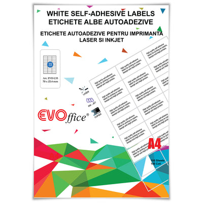 Etichete albe autoadezive 33/A4 - 70*25.4 mm 100coli/cut EVOffice