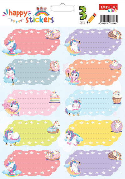 ETICHETE SCOLARE 30/SET UNICORNI 2 TLS-734 TANEX