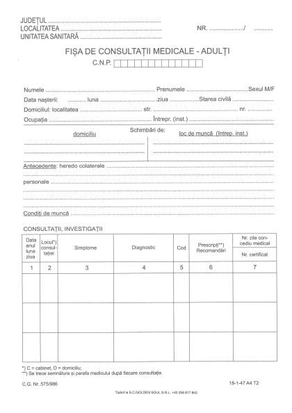 Fisa de consultatii medicale format A4