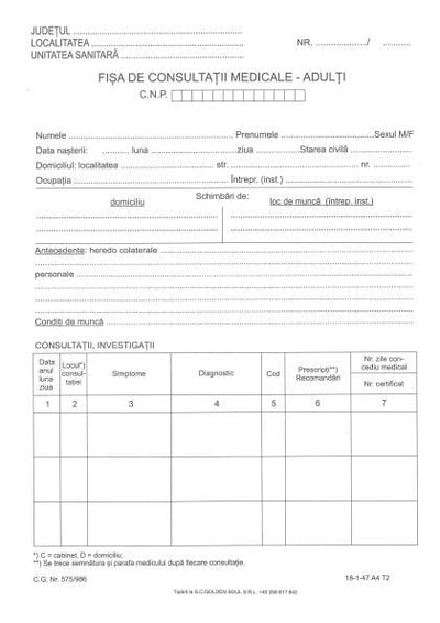 Fisa de consultatii medicale format A4