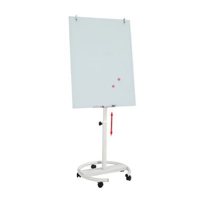 Flipchart magnetic din sticla, suport mobil rotund cu 5 rotile  70*100 cm EVOffice