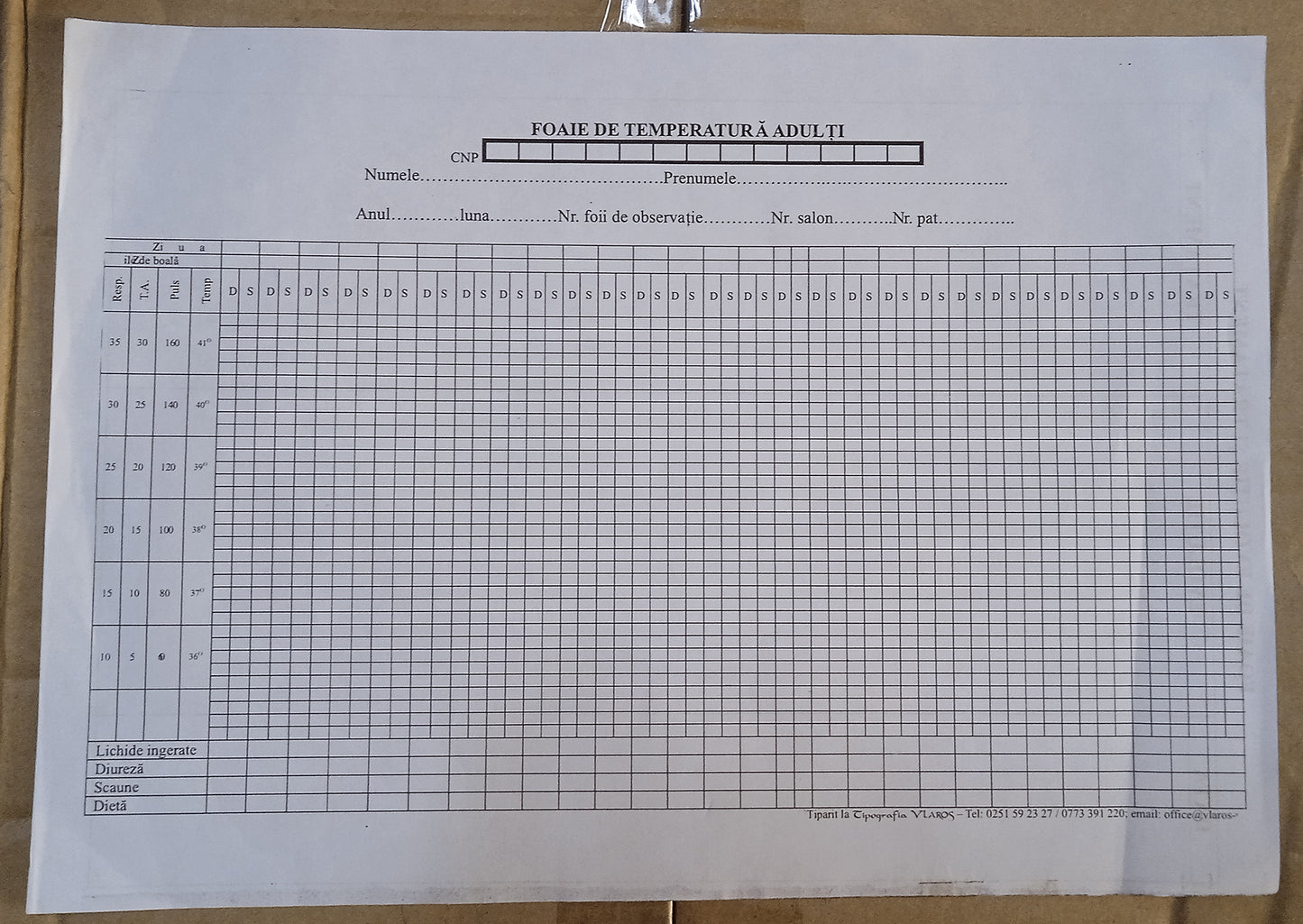 Foaie de temperatura adulti, format A3