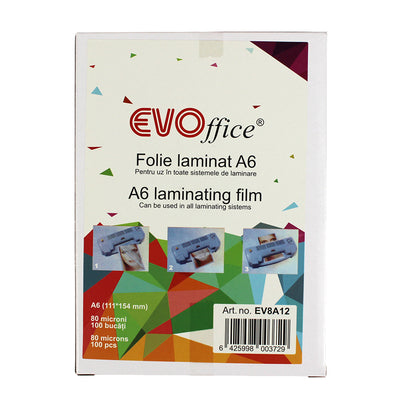 Folie laminat A6 (111*154 mm) 80 microni 100 coli/top  EVOffice