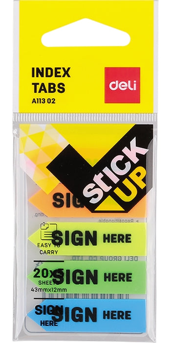 INDEX ADEZIV PLASTIC SIGN HERE 12*44MM 5 CULORI 20 FILE DELI