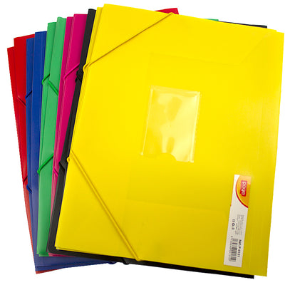 Mapa plastic rigid A4 (318*237mm) cu elastic si buzunar carte vizita,culori asortate, 12 buc/set