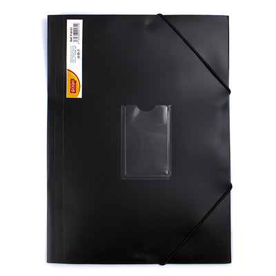 Mapa plastic rigid A4 (318*237mm) cu elastic si buzunar carte vizita EVOffice -negru