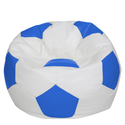 Fotoliu puf Mega Ball - imitatie piele - alb/albastru