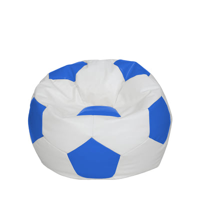 Fotoliu puf Mondo Ball - imitatie piele - alb/albastru