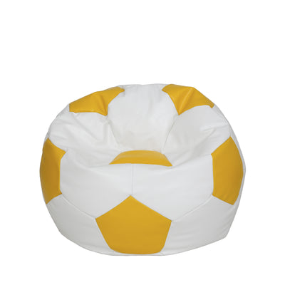 Fotoliu puf Mondo Ball - imitatie piele - alb/galben