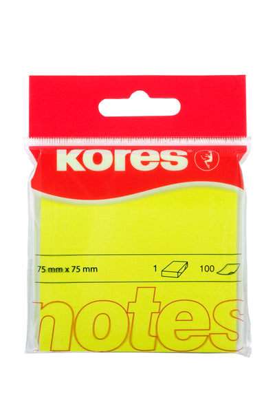 NOTES ADEZIV 75*75MM GALBEN NEON 100 FILE KORES