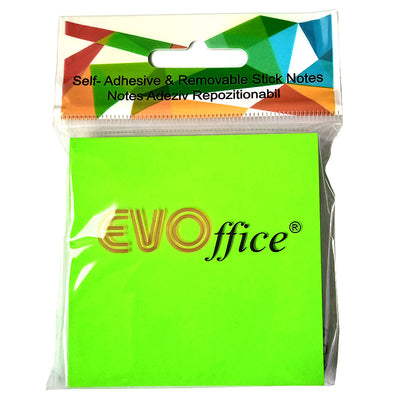 Notes autoadeziv 76*76 mm, verde neon, 100 file EVOffice