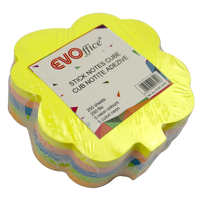 Notes autoadeziv cub color 250 file, 5 culori neon, frunza/floare  EVOffice