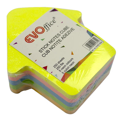 Notes autoadeziv cub color 250 file, 5 culori neon sageata  EVOffice