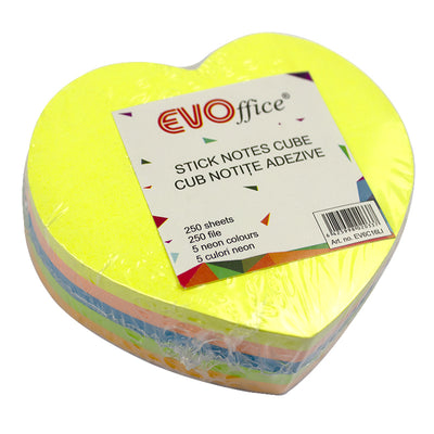 Notes autoadeziv cub color 250 file, 5 culori neon, inima  EVOffice