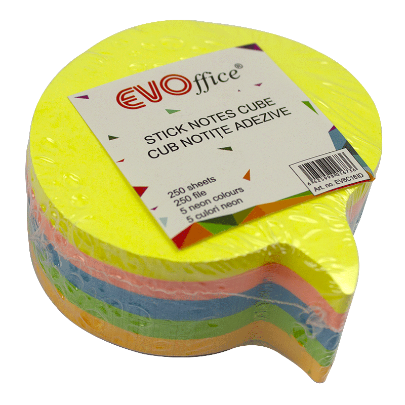 Notes autoadeziv cub color 250 file, 5 culori neon, idee  EVOffice