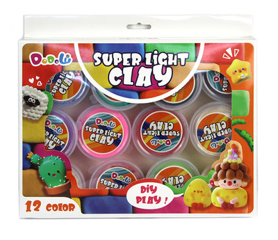 Plastilina "light clay" in cutie carton, 12 culori in borcan plastic No.MC1207