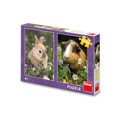Puzzle 2x48 piese, Iepurasul si Porcusorul de Guinea - DINO TOYS