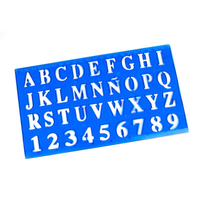 Sablon plastic cu litere mari si cifre, rigla 22 cm EVOffice