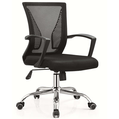 Scaun de birou office cu spatar mesh, manere plastic si baza din otel cromat EVOffice - negru